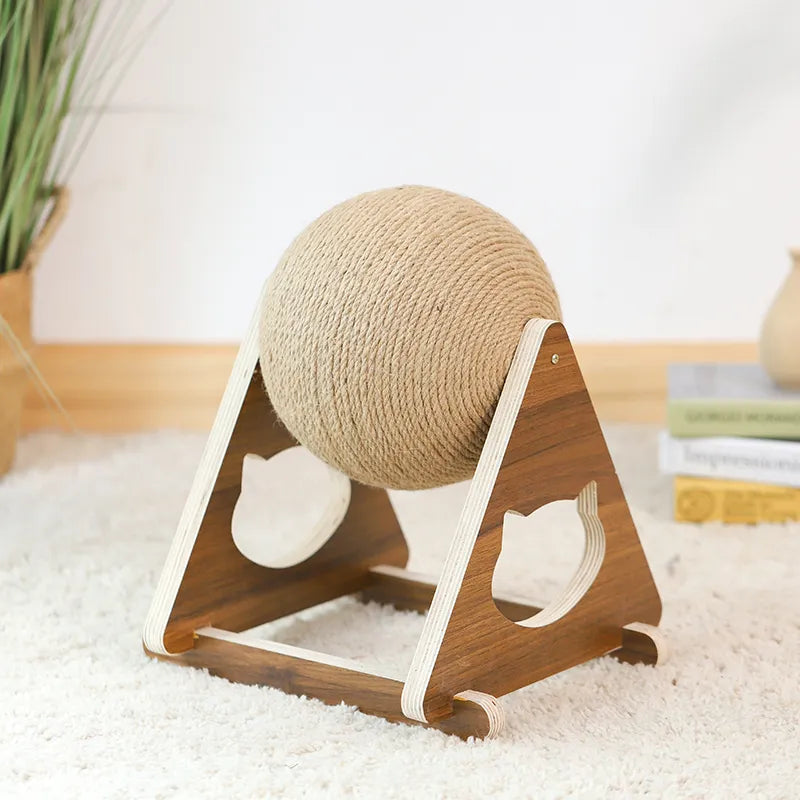 Cat Scratching Ball 360 ° - Innovative Scratching Post With Rotating Sisal Ball Sturdy Wooden Frame