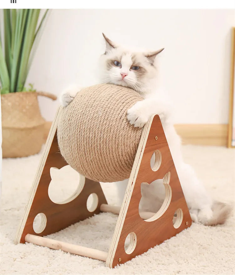 Cat Scratching Ball 360 ° - Innovative Scratching Post With Rotating Sisal Ball Sturdy Wooden Frame