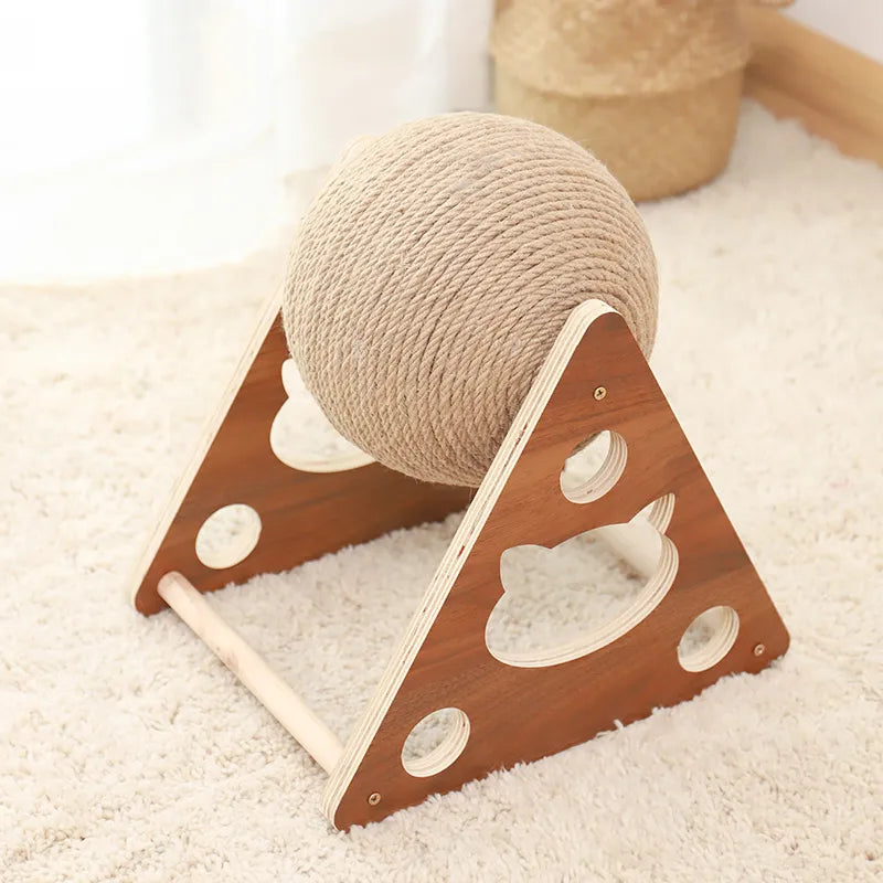 Cat Scratching Ball 360 ° - Innovative Scratching Post With Rotating Sisal Ball Sturdy Wooden Frame