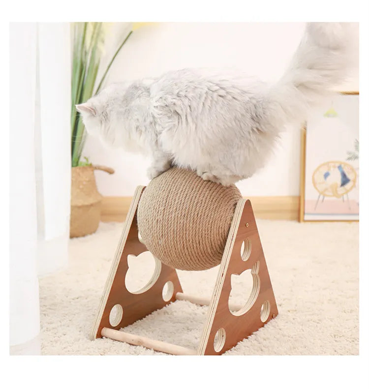 Cat Scratching Ball 360 ° - Innovative Scratching Post With Rotating Sisal Ball Sturdy Wooden Frame