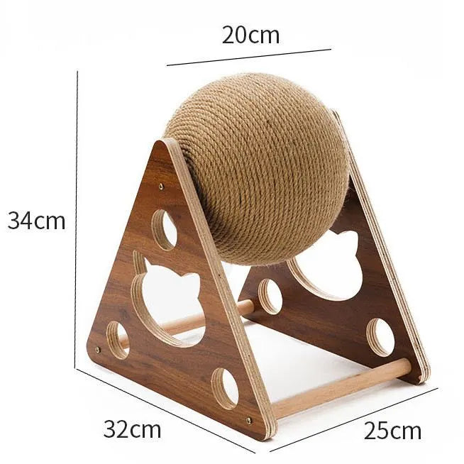 Cat Scratching Ball 360 ° - Innovative Scratching Post With Rotating Sisal Ball Sturdy Wooden Frame