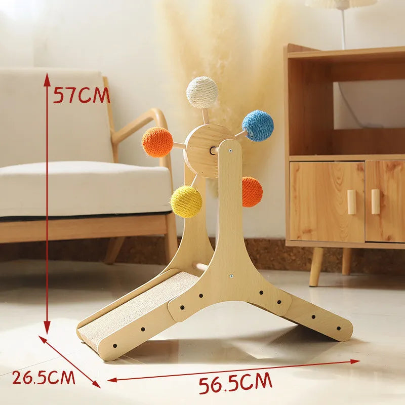 Cat Toy Ferris Wheel - Interactive Wooden Toy With Sisal Balls And Scratching Board