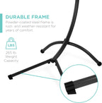 Outdoor Hanging Curved Steel Chaise Lounge Chair Swing w/Built-in Pillow and Removable Canopy