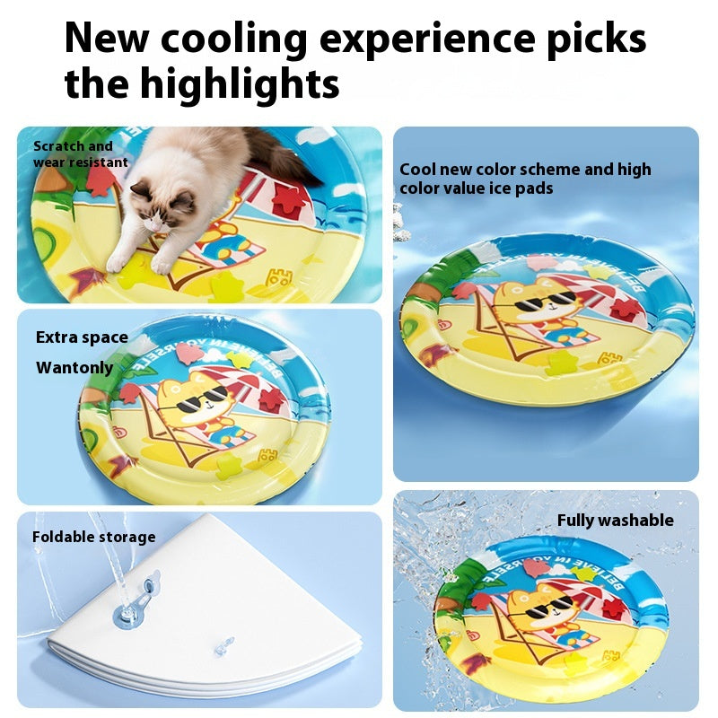 Pet Cooling Splash Pad with Inflatable Rim & Built-In Floating Toys