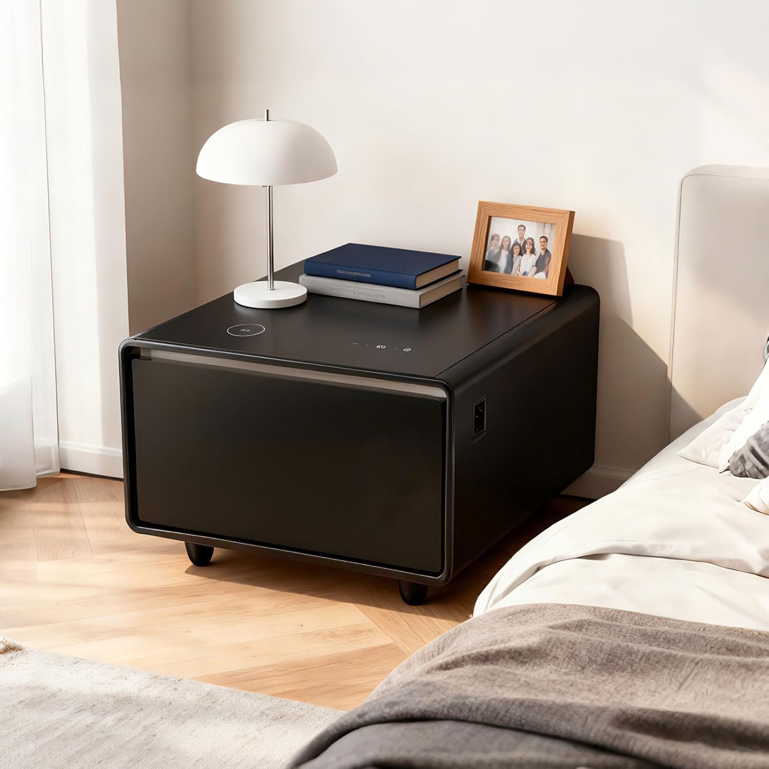 Smart Side Table with Built-In Fridge Drawer & Charging Station