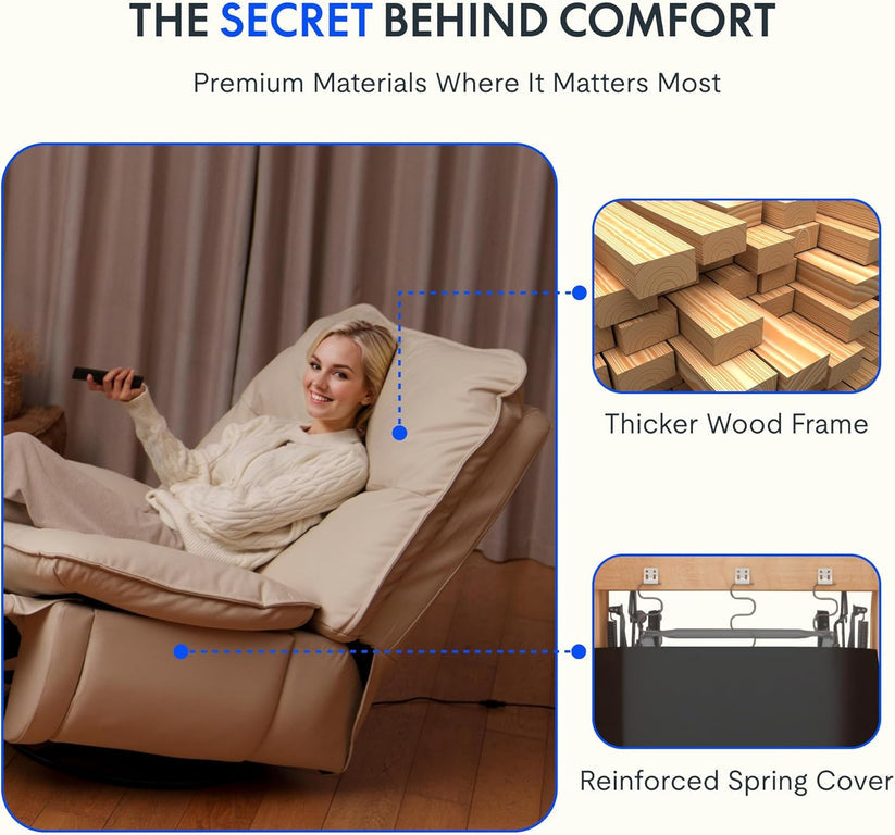 Nimbus™ 360° Swivel Rocker Recliner – Oversized Armless Lounge Chair with Premium Three-Proof Fabric