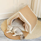 Double - layer Solid Wood Cat Hammock Bed with Rush Mat