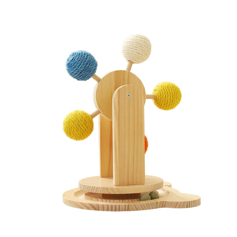 Cat Toy Ferris Wheel - Interactive Wooden Toy With Sisal Balls And Scratching Board