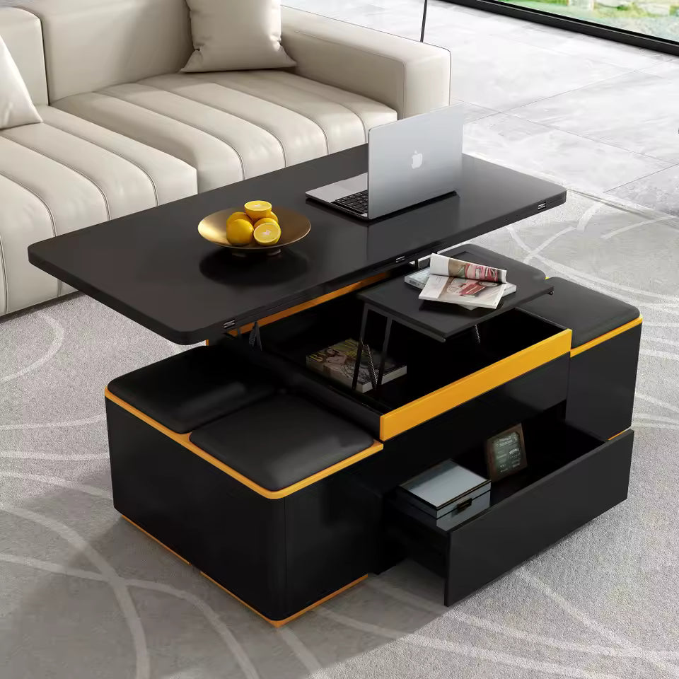Multifunctional Lift Top Coffee Table With 4 Storage Stools