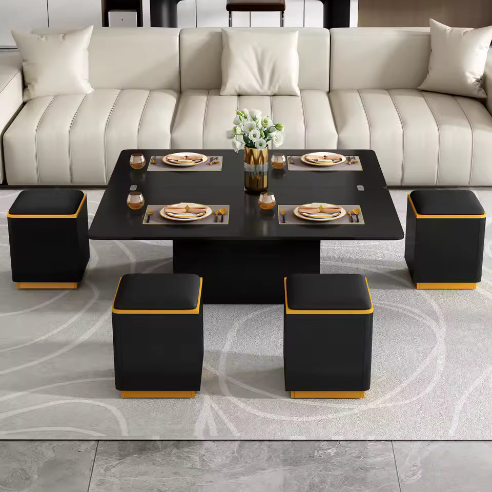 Multifunctional Lift Top Coffee Table With 4 Storage Stools