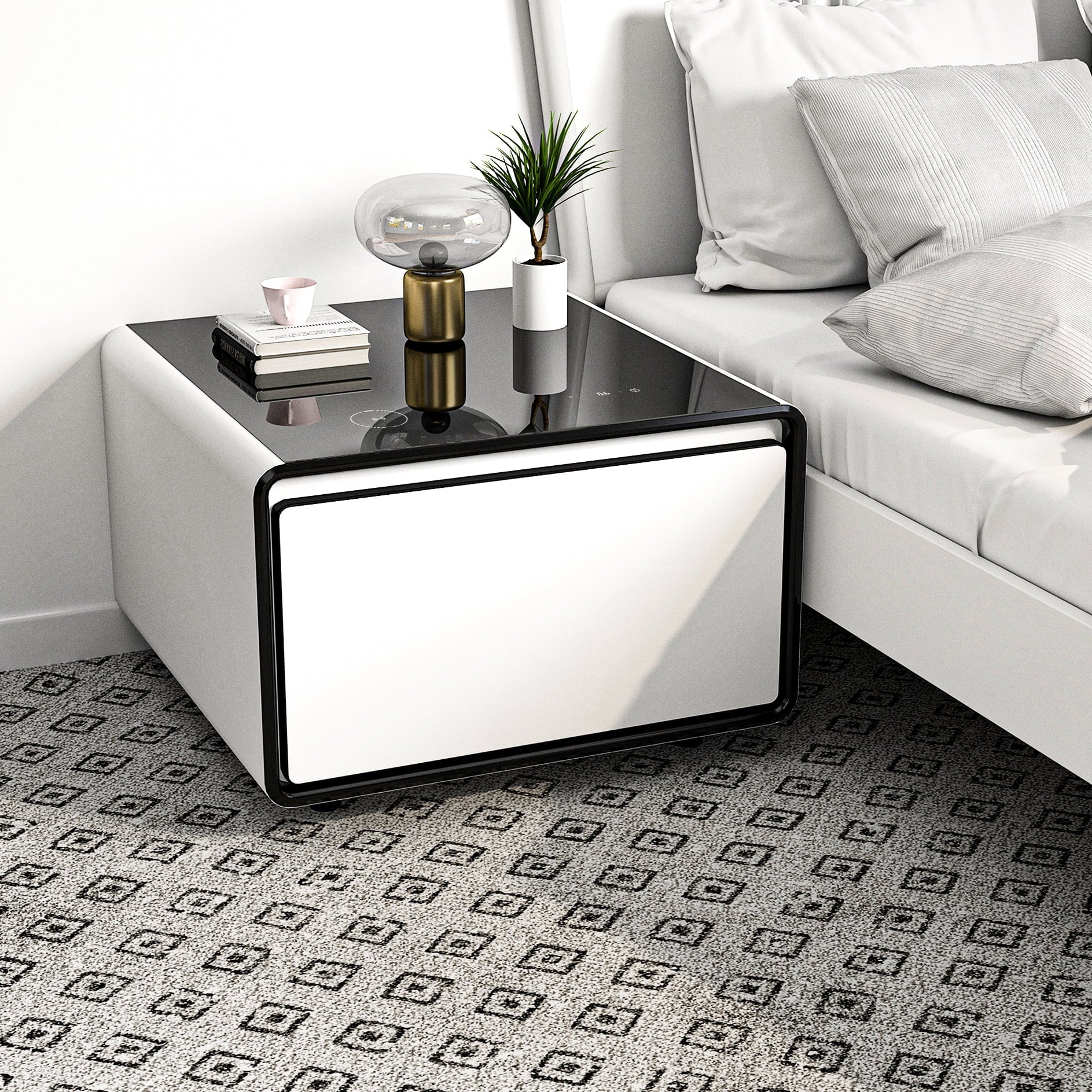 Smart Side Table with Built-In Fridge Drawer & Charging Station