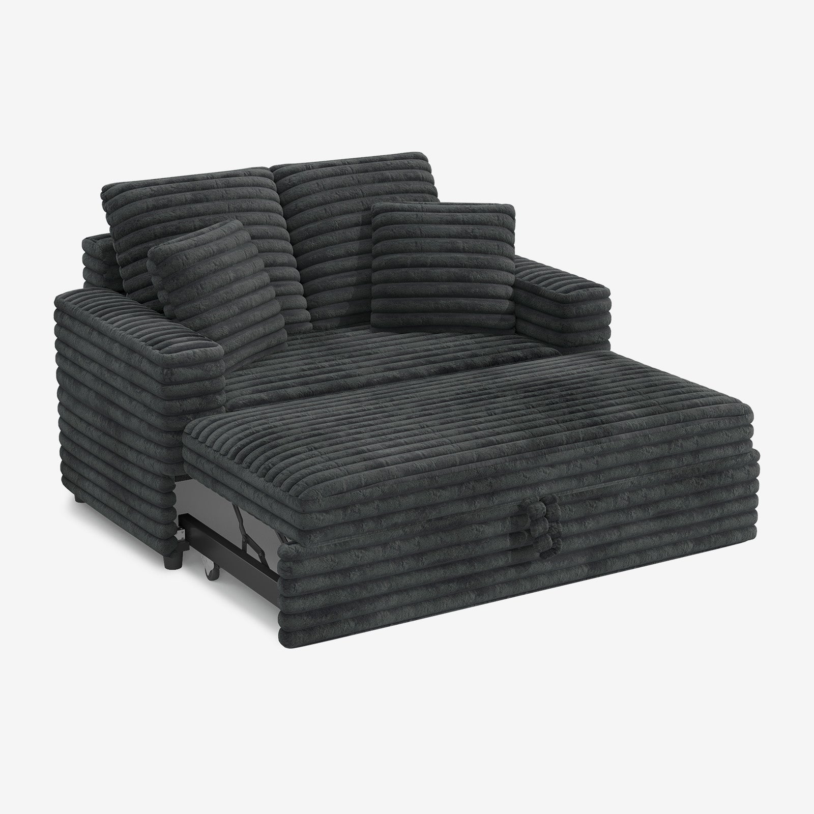 Pull-Out Chaise Lounge Bed with Plush Corduroy Fabric & Supportive Pillows
