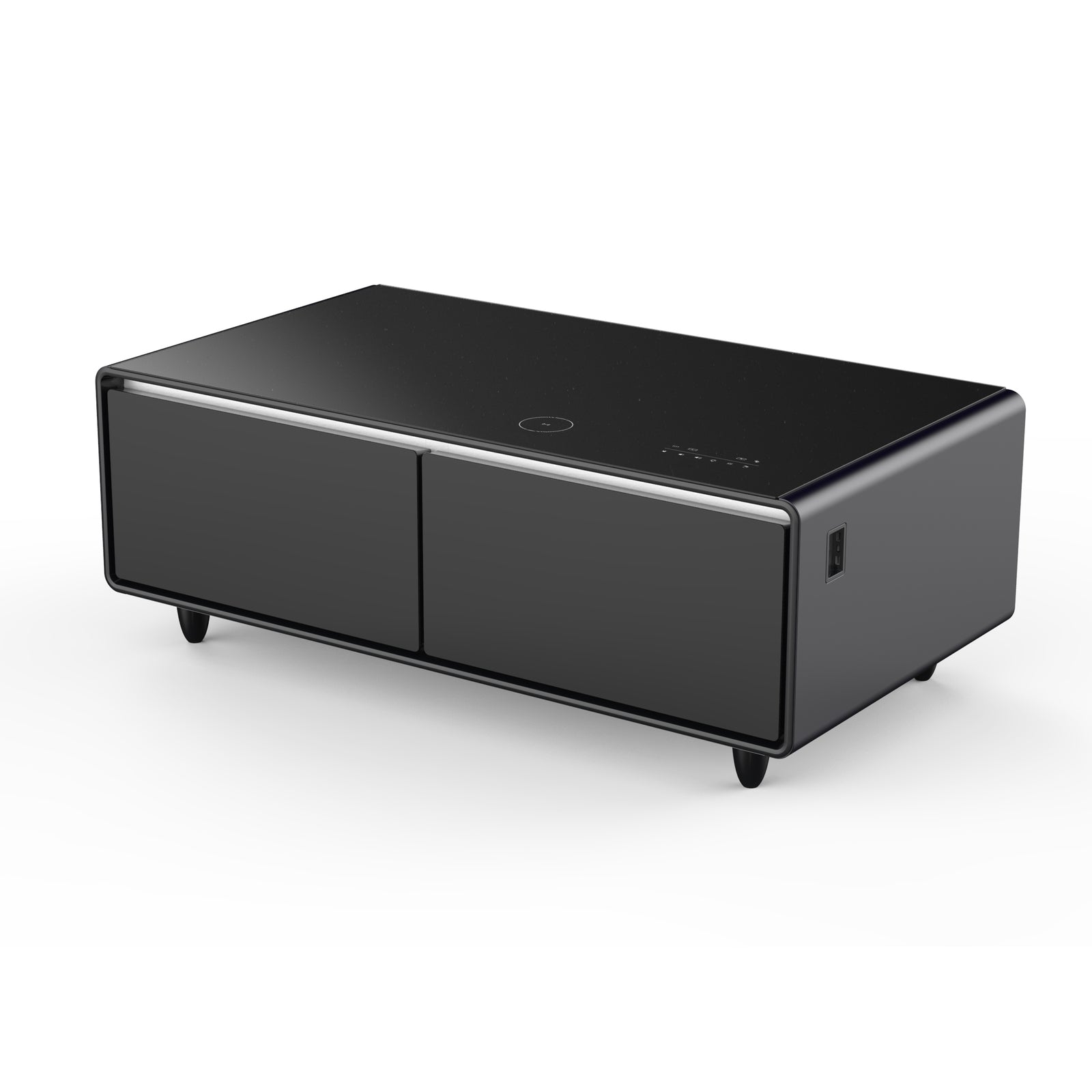 Smart Coffee Table with Dual Refrigerated Drawers, Bluetooth Speakers & Wireless Charging