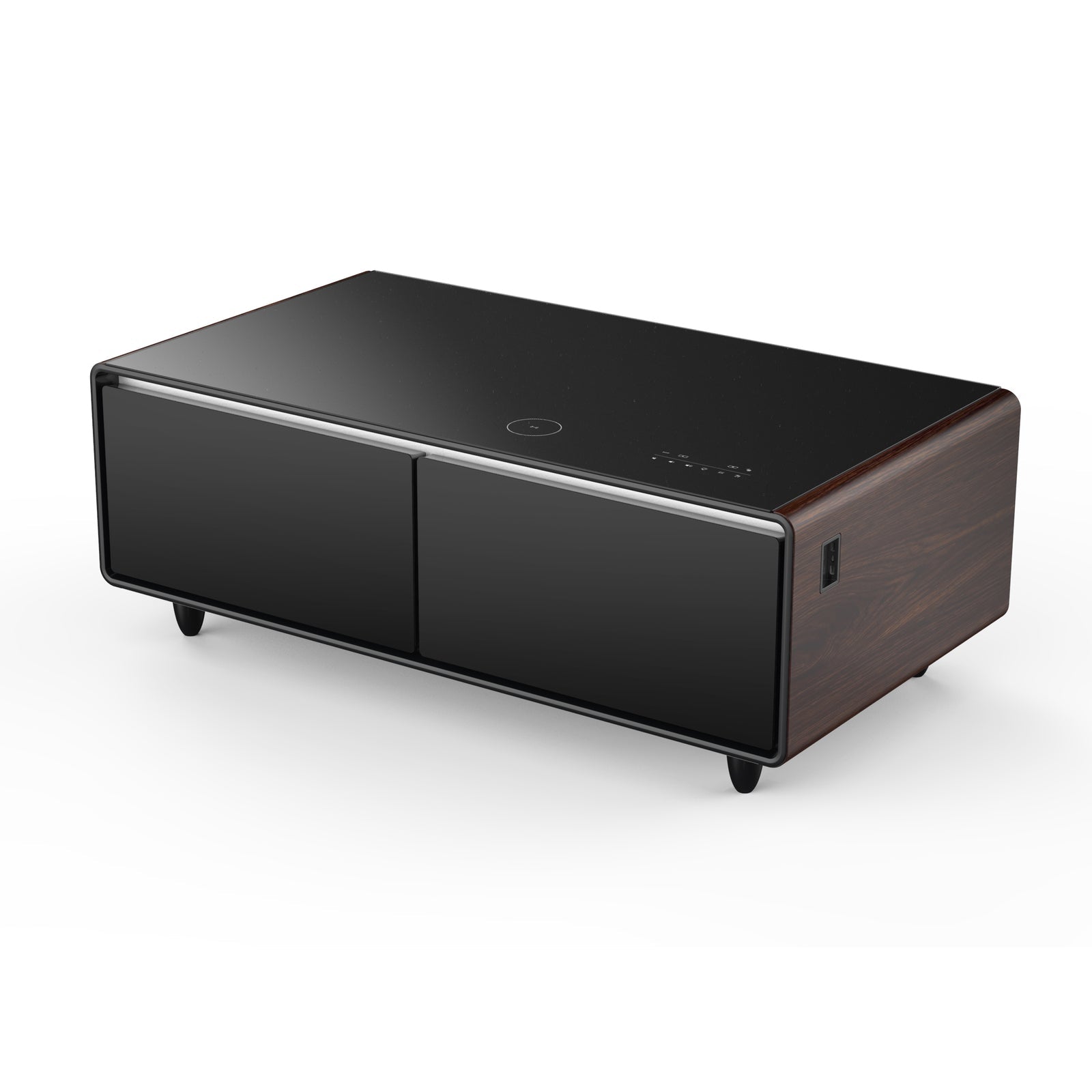 Smart Coffee Table with Dual Refrigerated Drawers, Bluetooth Speakers & Wireless Charging
