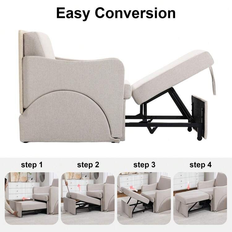 3-in-1 Convertible Sleeper Chair Sofa Bed – Adjustable Armchair with Pull-Out Bed