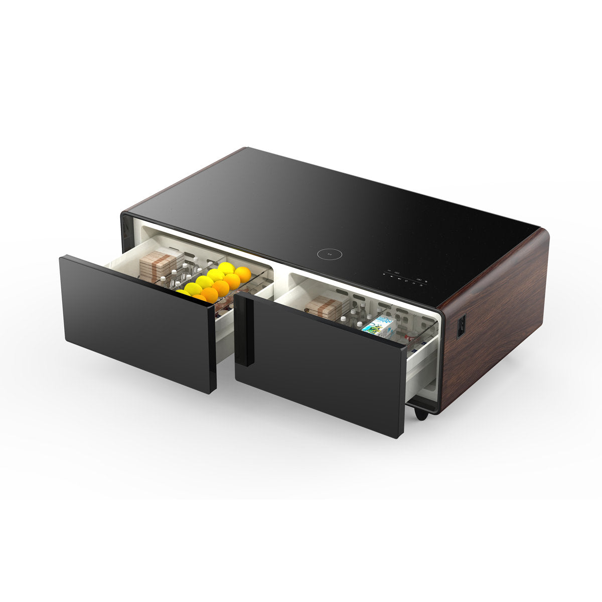 Smart Coffee Table with Dual Refrigerated Drawers, Bluetooth Speakers & Wireless Charging