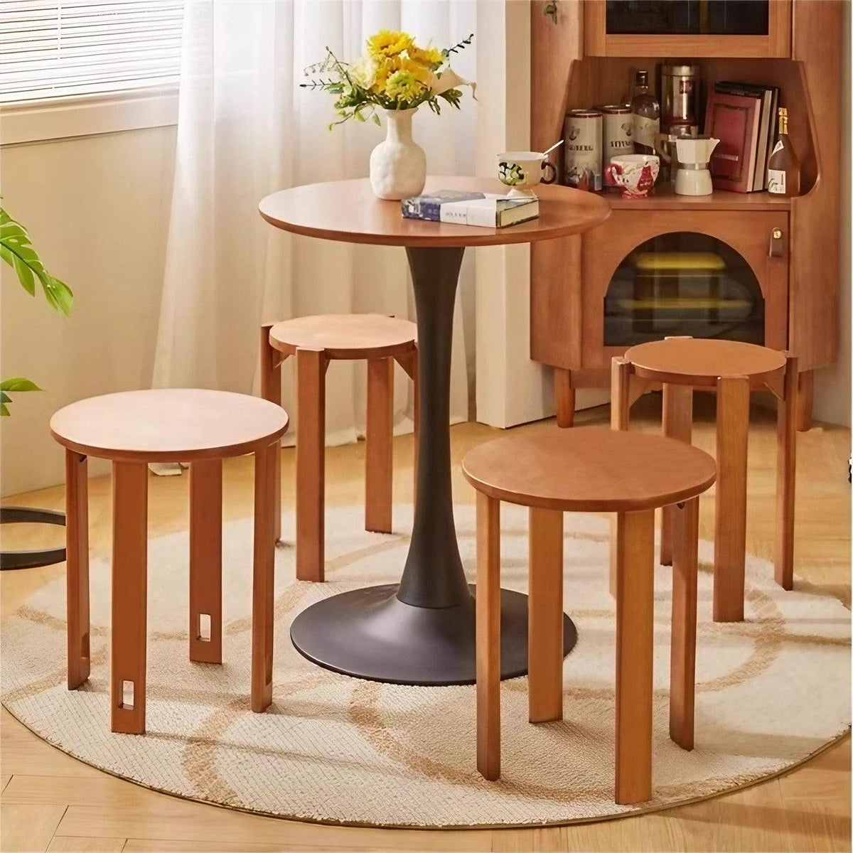 RoundCraft™ Stackable Dining Stool Set – Solid Wood (4-Piece Set) 1