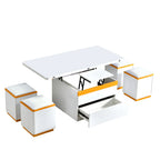 Multifunctional Lift Top Coffee Table With 4 Storage Stools