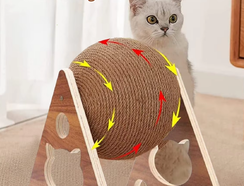 Cat Scratching Ball 360 ° - Innovative Scratching Post With Rotating Sisal Ball Sturdy Wooden Frame