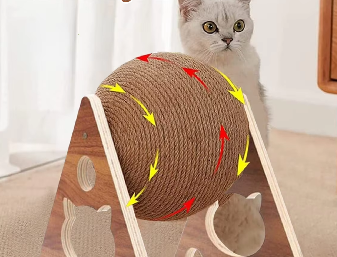 Cat Scratching Ball 360 ° - Innovative Scratching Post With Rotating Sisal Ball Sturdy Wooden Frame