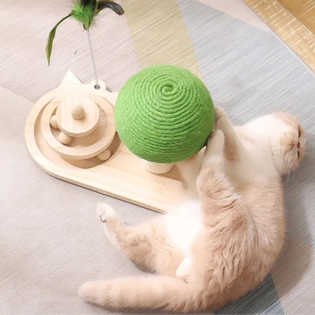 Cat Toy With Scratching Post And Feathers - Interactive Play Station For Cats