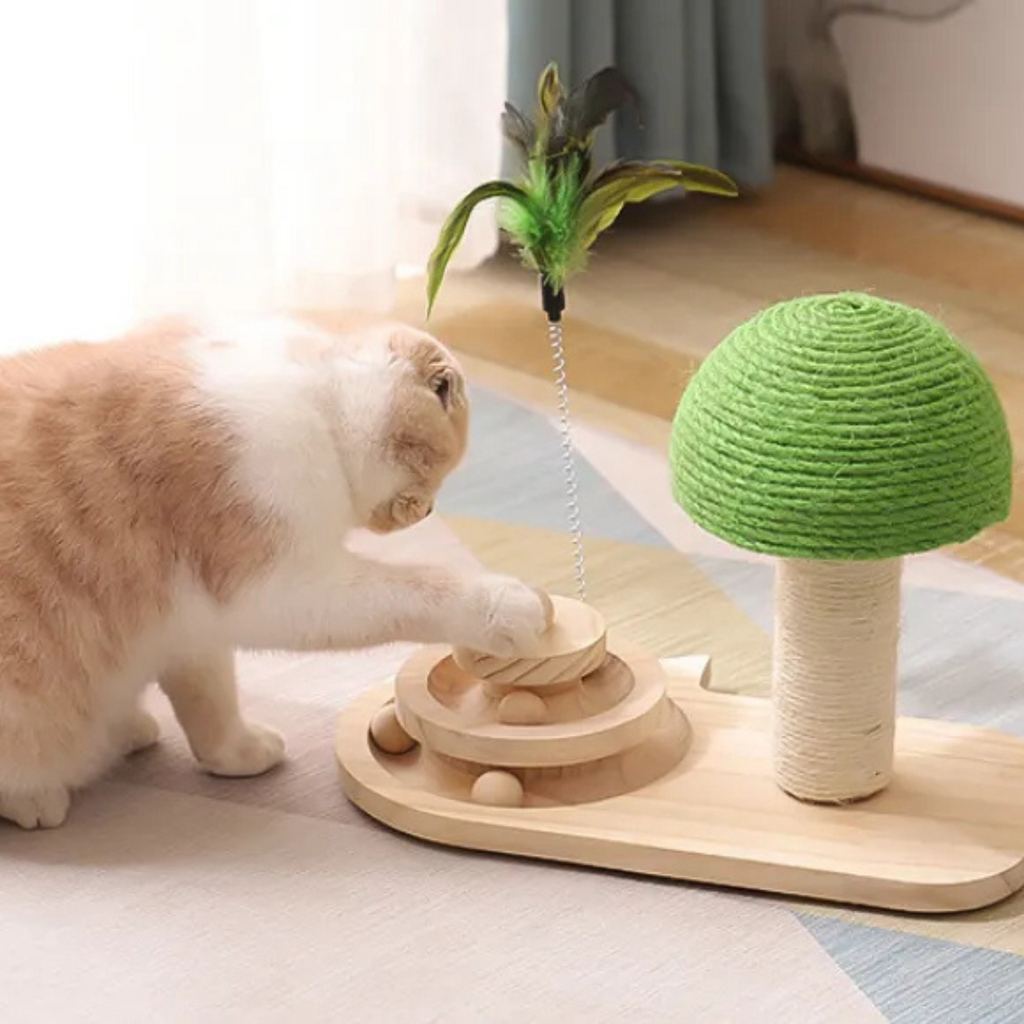 Cat Toy With Scratching Post And Feathers - Interactive Play Station For Cats
