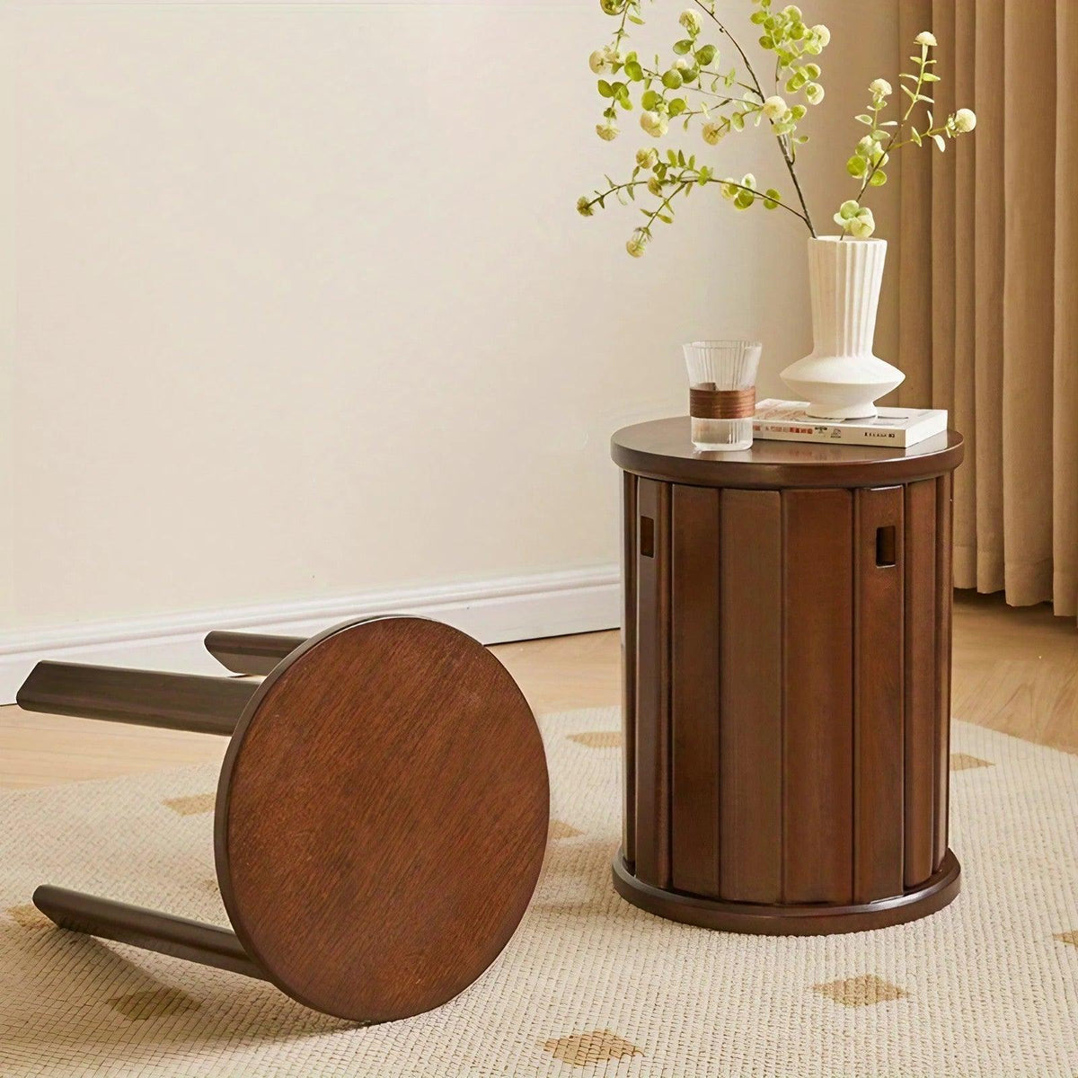 RoundCraft™ Stackable Dining Stool Set – Solid Wood (4-Piece Set)