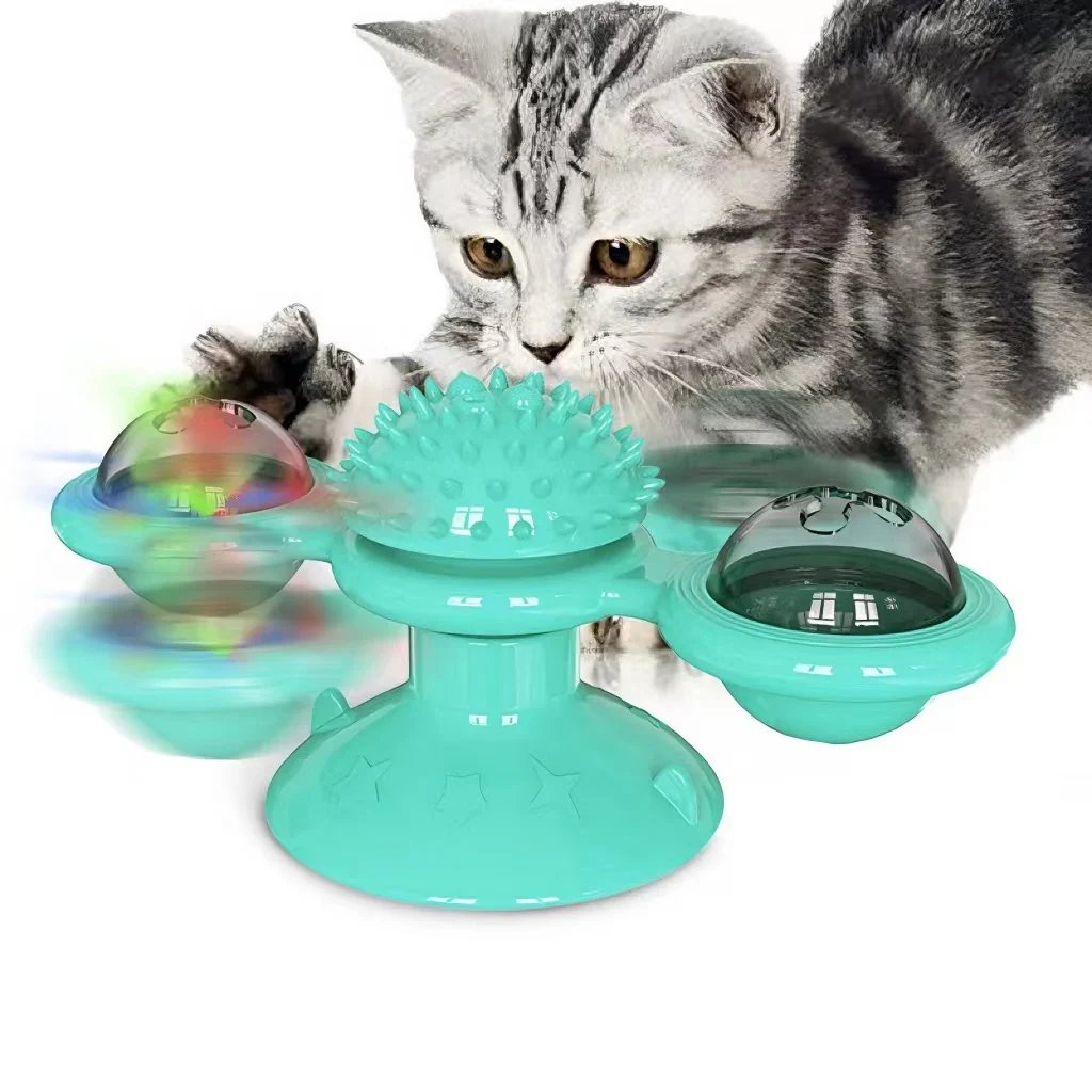 Interactive Cat Windmill Toy – LED & Catnip Ball Spinner for Indoor Exercise & Chewing