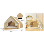 Double - layer Solid Wood Cat Hammock Bed with Rush Mat