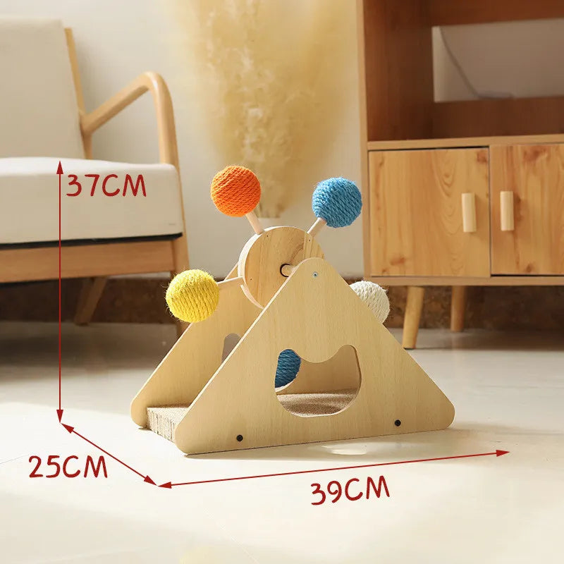 Cat Toy Ferris Wheel - Interactive Wooden Toy With Sisal Balls And Scratching Board