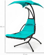 Outdoor Hanging Curved Steel Chaise Lounge Chair Swing w/Built-in Pillow and Removable Canopy